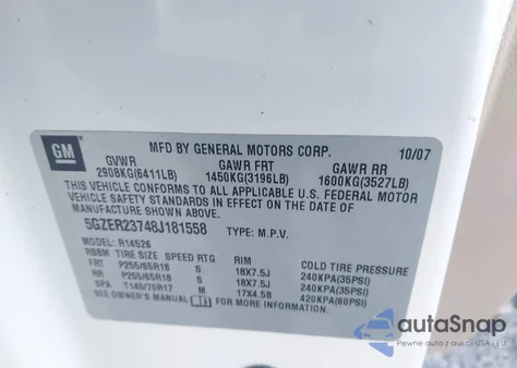 2008 Saturn Outlook Xr из США, поврежденный, VIN 5GZER23748J181558